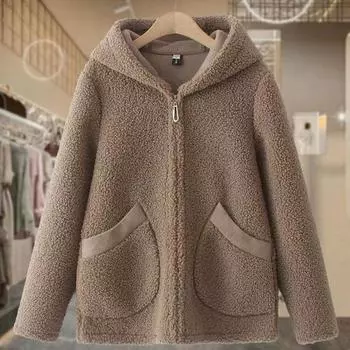 Зимнее хлопковое пальто для женщин среднего возраста, теплая флисовая толстая куртка с капюшоном, повседневное свободное пальто Parker L кофейный