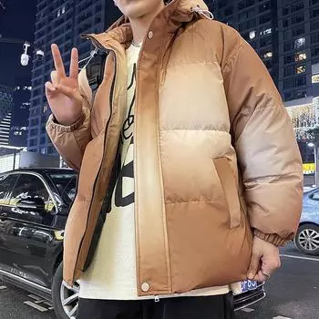 Зимнее хлопковое пальто градиентного цвета в гонконгском стиле, повседневное свободное хлопковое пальто с капюшоном, модное пальто, теплое хлопковое мужское и женское хлопковое пальто S