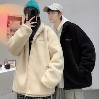 Зимнее хлопковое пальто, мужская модная зимняя одежда, стиль Гонконга, овечий бархат, свободная куртка для пары знаменитостей из Интернета в том же стиле M