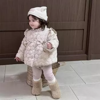 Зимнее хлопковое пальто с цветочным принтом для девочек - утолщенная верхняя одежда в корейском стиле для малышей 100cm