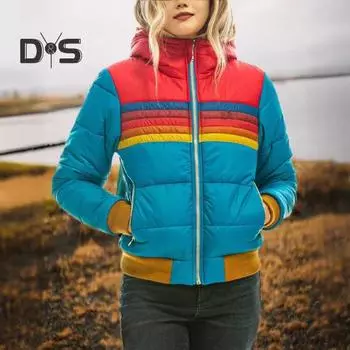 Зимнее хлопковое пальто с карманами, застежка-молния Coloblock, капюшон, утепленный, ветрозащитный кардиган, короткая эластичная хлопковая куртка с манжетами и подолом S чёрный