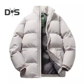 Зимнее хлопковое пальто унисекс с толстым подкладочным воротником-стойкой, защита шеи, застежка-молния, с длинным рукавом, однотонное, гладкое, для пар, уличное пальто 2XL хаки