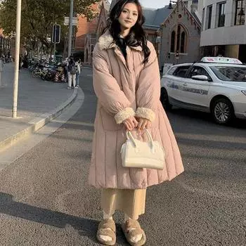 Зимнее хлопковое пальто Yousheng, длина до икры, утолщенное, с подкладкой, однобортное, с отложным воротником, свободное, с длинными рукавами, приталенная флисовая парка M белый