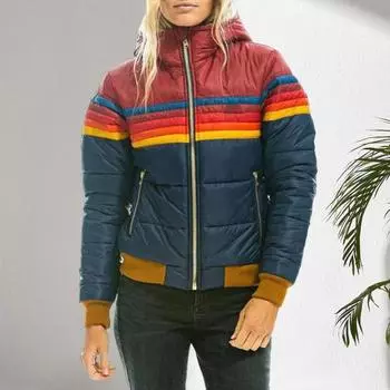 Зимнее хлопковое пальто Yousheng с карманами, застежка-молния Coloblock, капюшон с подкладкой, ветрозащитный кардиган, короткий тип, эластичные манжеты и подол, хлопковая куртка S темно-синий