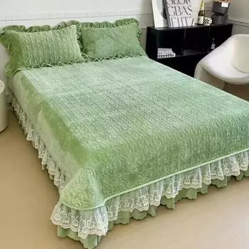 Зимнее хрустальное бархатное стеганое покрывало для кровати размера «king-size» и «queen-size», утолщенная простыня для двуспальной кровати 200x230, защитный чехол для матраса 200x230cm-1pc зелёный