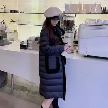 Зимнее качество 2024 года, легкая палка для сохранения тепла и комфорта, сращивание меха кролика, легкая, средней и длинной 90% белая зимняя одежда из утиного пуха M чёрный