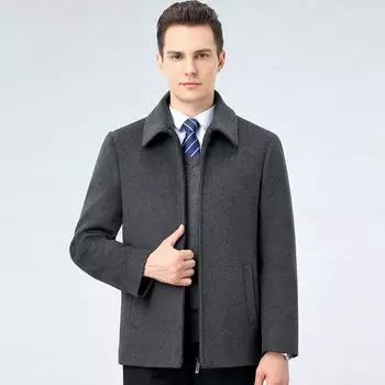 Зимнее кашемировое пальто для мужчин, на коротком пуховике, утолщенное шерстяное пальто для пап среднего возраста 170