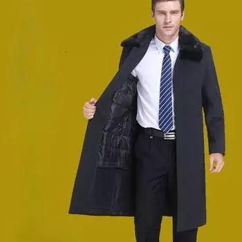 Зимнее кашемировое пальто для мужчин среднего и пожилого возраста, длинный пуховик выше колена, съемное шерстяное пальто Daddy S