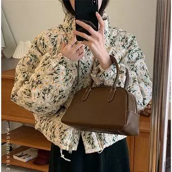 Зимнее корейское свободное утолщенное хлопковое пальто с цветочным принтом