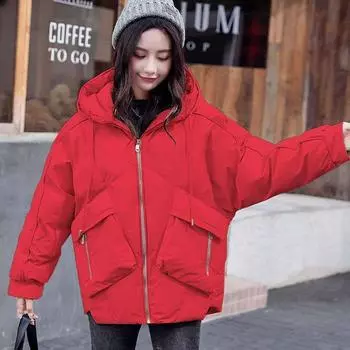 Зимнее корейское свободное женское пальто с хлопковой подкладкой и уличной одеждой с капюшоном, толстая женская парка с рукавами «летучая мышь» S бежевый
