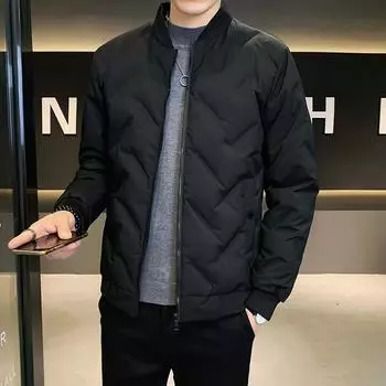Зимнее короткое легкое пальто с воротником-стойкой, свободное, на белом утином пуху, теплое, модное, для мужчин M чёрный