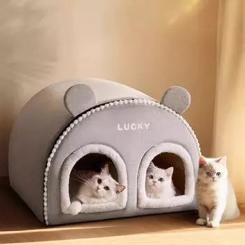 Зимнее кошачье гнездо теплое и плотное, полузакрытое, для нескольких домашних животных, для котят, взрослых кошек, большая кошачья кровать, будка, коврик для домашних животных