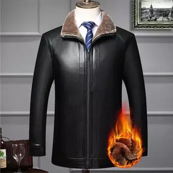 Зимнее кожаное пальто, меховая куртка плюс бархатная утолщенная кожаная куртка большого размера с длинными рукавами XXXXL
