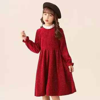 Зимнее красное платье принцессы: Стильный новогодний наряд для маленьких девочек 150 cm красный