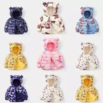 Зимнее легкое и тонкое пальто с мультяшным принтом для маленьких мальчиков и девочек 6-12m