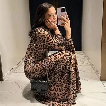 Зимнее легкое ветровое леопардовое платье с воротником-стойкой и сексуальной талией S цветной печати леопарда