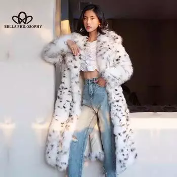 Зимнее меховое пальто с леопардовым принтом, женское длинное пальто с воротником из искусственного лисьего волоса, норковое пальто, повседневное стильное сексуальное пальто S белый