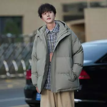 Зимнее модное брендовое однотонное хлопковое пальто с капюшоном для мужчин, простое и универсальное хлопковое пальто в парном стиле, зимняя одежда, теплое пальто, куртка M