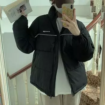 Зимнее модное хлопковое пальто 2023, женское свободное и теплое хлопковое пальто, куртка S чёрный