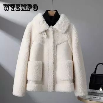 Зимнее модное пальто из овечьей шерсти с частицами M белый