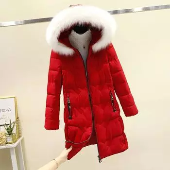 Зимнее модное теплое толстое пальто в корейском стиле для женщин с облегающим кроем и дизайнерской паркой средней длины L