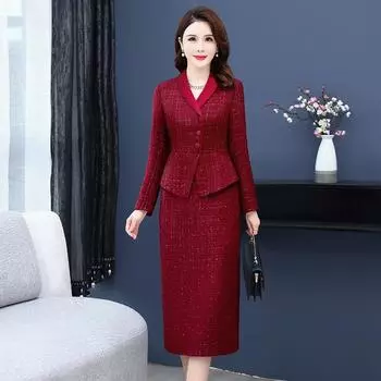 Зимнее модное тонкое свадебное платье для матери, высококачественные искусственные шерстяные платья из двух предметов L чёрный