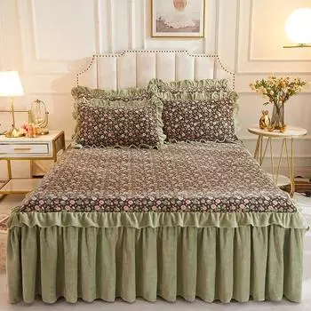 Зимнее мягкое гладкое бархатное плотное покрывало высокого качества из кораллового флиса, стеганая юбка-кровать, не включая наволочку 1pc skirt 150x200cm