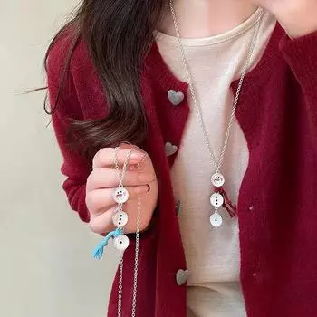 Зимнее мультяшное ожерелье-шарф со снеговиком - высококачественная осенне-зимняя цепочка для свитера синий