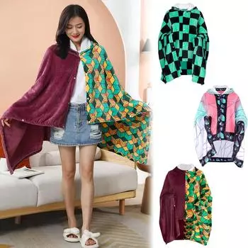 Зимнее мультяшное шаль-одеяло с кнопкой-кнопкой Многофункциональное фланелевое одеяло-шаль для дома One Size чёрный