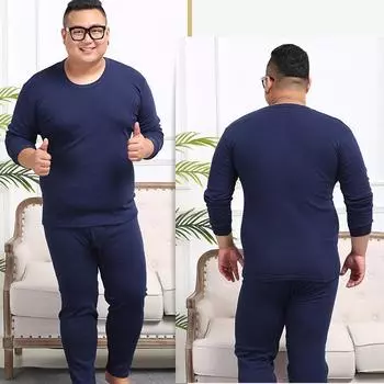 Зимнее мужское 7XL теплое термобелье мужское свободное эластичное однотонное топы и штаны комплект 7XL красный