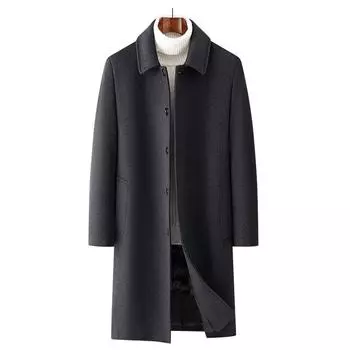 Зимнее мужское длинное шерстяное пальто со съемным пуховым вкладышем, шерстяное пальто, куртка 170