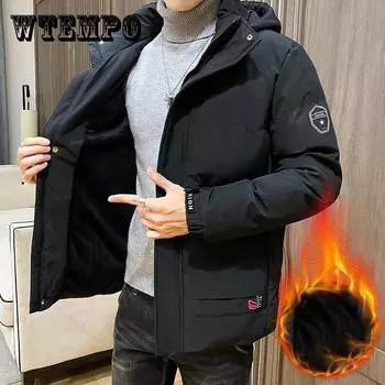 Зимнее мужское хлопковое пальто, однотонная хлопковая куртка с капюшоном, плюс бархатное толстое теплое пальто, которое можно носить на севере 5XL чёрный