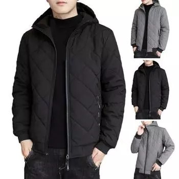 Зимнее мужское хлопковое пальто с капюшоном и защитой шеи на молнии Кардиган с мягкой подкладкой Толстый теплый с длинным рукавом Сплошной цвет Карманы Плюс размер Свободная мужская куртка M серый