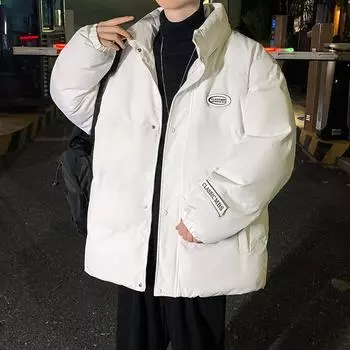 Зимнее мужское хлопковое пальто с капюшоном, модная свободная повседневная куртка, утолщенная теплая хлопковая куртка, хлопковое пальто M белый