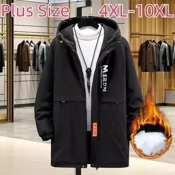 Зимнее мужское хлопковое пальто средней длины больших размеров, топ для толстого человека, мужская верхняя одежда, свободное пальто 4XL-10XL 10XL чёрный