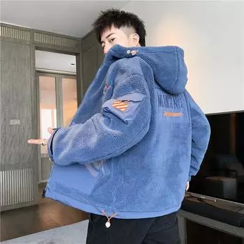 Зимнее мужское меховое флисовое модное пальто, мужское пальто с лацканами, теплая пуховая куртка на молнии с капюшоном, верхняя одежда больших размеров S дубильная кора