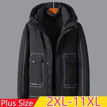 Зимнее мужское пальто больших размеров с вышивкой, повседневное утолщенное пальто с карманами, толстое хлопковое пальто 2XL-11XL 11XL чёрный