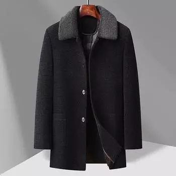 Зимнее мужское пальто Chenier средней и длинной длины с отложным воротником из кораллового флиса, утолщенное теплое шерстяное пальто, куртка 175