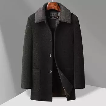 Зимнее мужское пальто Chenier средней и длинной длины с отложным воротником из кораллового флиса, утолщенное теплое шерстяное пальто, куртка 175
