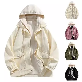 Зимнее мужское пальто из двух частей с капюшоном на молнии, утепленное теплое пальто XXL чёрный