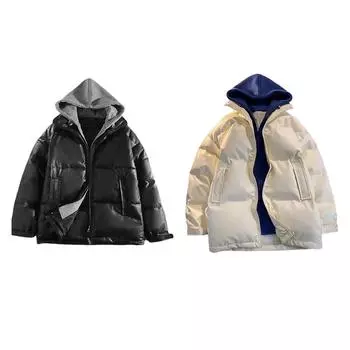 Зимнее мужское пальто из двух частей с капюшоном на молнии, утепленное теплое пальто L белый