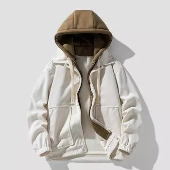 Зимнее мужское пальто из двух частей с капюшоном на молнии, утепленное теплое пальто XL