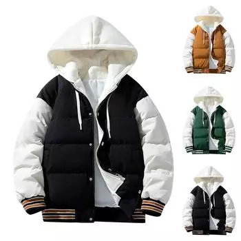 Зимнее мужское пальто из двух частей с капюшоном на молнии, утепленное теплое пальто L чёрный