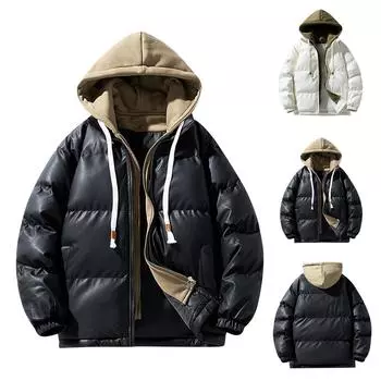 Зимнее мужское пальто из двух частей с капюшоном на молнии, утепленное теплое пальто M чёрный