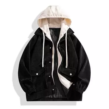 Зимнее мужское пальто из двух частей с капюшоном на молнии, утепленное теплое пальто чёрный