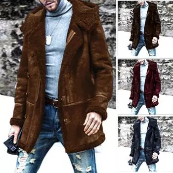 Зимнее мужское пальто из искусственной кожи, утолщенное пальто из шерпы S