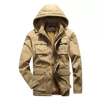 Зимнее мужское пальто с хлопковой подкладкой, средней и длинной длины, большой размер, свободная одежда с хлопковой подкладкой, утолщенная и набивная куртка с хлопковой подкладкой, верхняя часть для мужчин L хаки