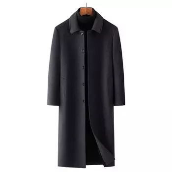Зимнее мужское пальто-тренч с лацканами выше колена, деловое повседневное флисовое утолщенное шерстяное пальто, куртка 170