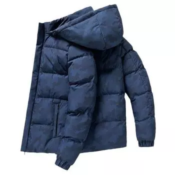 Зимнее мужское повседневное камуфляжное хлопковое пальто с капюшоном, модное универсальное, устойчивое к холоду, теплое пуховое хлопковое пальто S чёрный