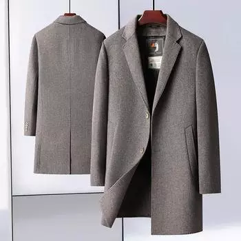 Зимнее мужское шерстяное пальто с подкладкой из гусиного пуха, средней длины, с воротником-стойкой, двухстороннее шерстяное пальто 170